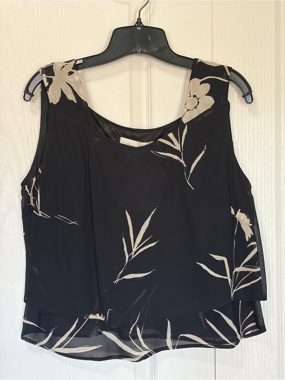 NWT Casual Corner Sleeveless Black Floral Overlay Tank Top Size 12